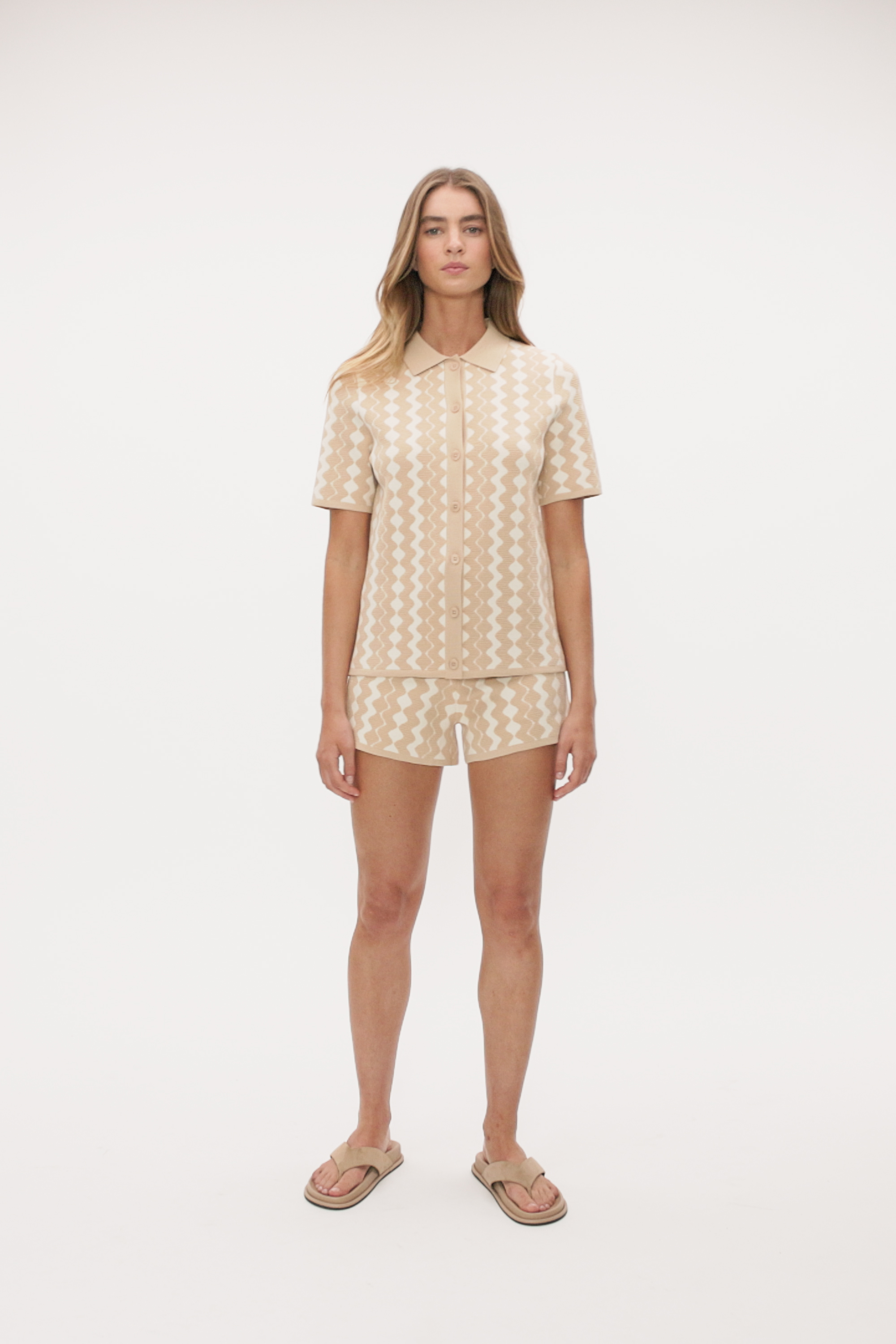 Jacquard Knit Polo Top | Ecru | Seed Heritage